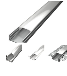 Aluminium profiles for LED strip.  Corner profile, surface profile, plaster in profile, floor profile, recessed profile. www.leadingled.co.uk